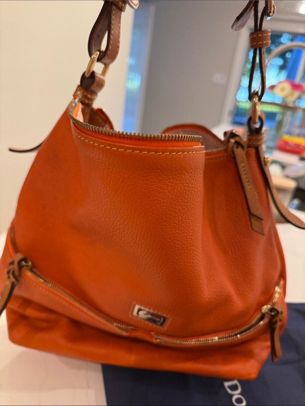 Orange Leather Hobo Shoulder Bag - Stylish Everyday Carry
